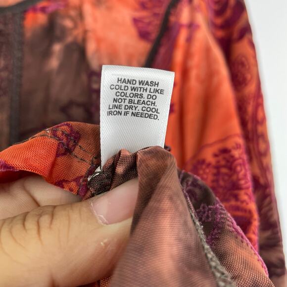 CATO Brown Orange Sheer Burnt Velvet Floral Paisley Fairycore Y2K Size Large - Picture 11 of 14